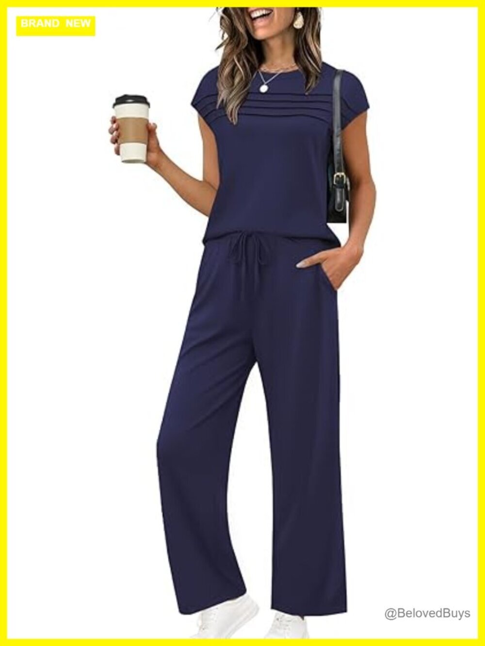 Two Piece Lounge Set with Cap Sleeves and Wide Leg Pants